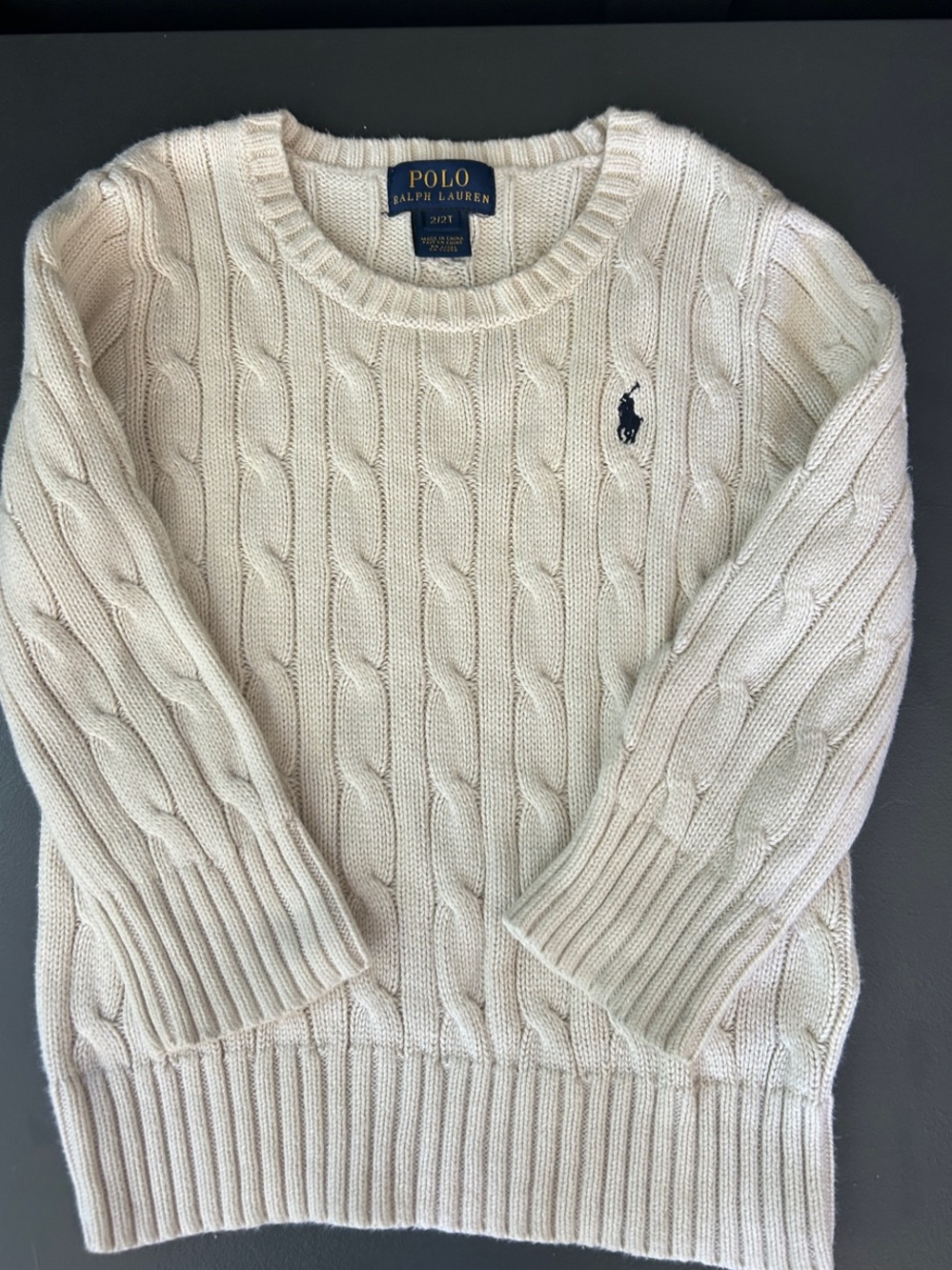 Polo by Ralph Lauren Cream Cable Knit Sweater with Navy Pony - size 2T - Picture 2 of 6
